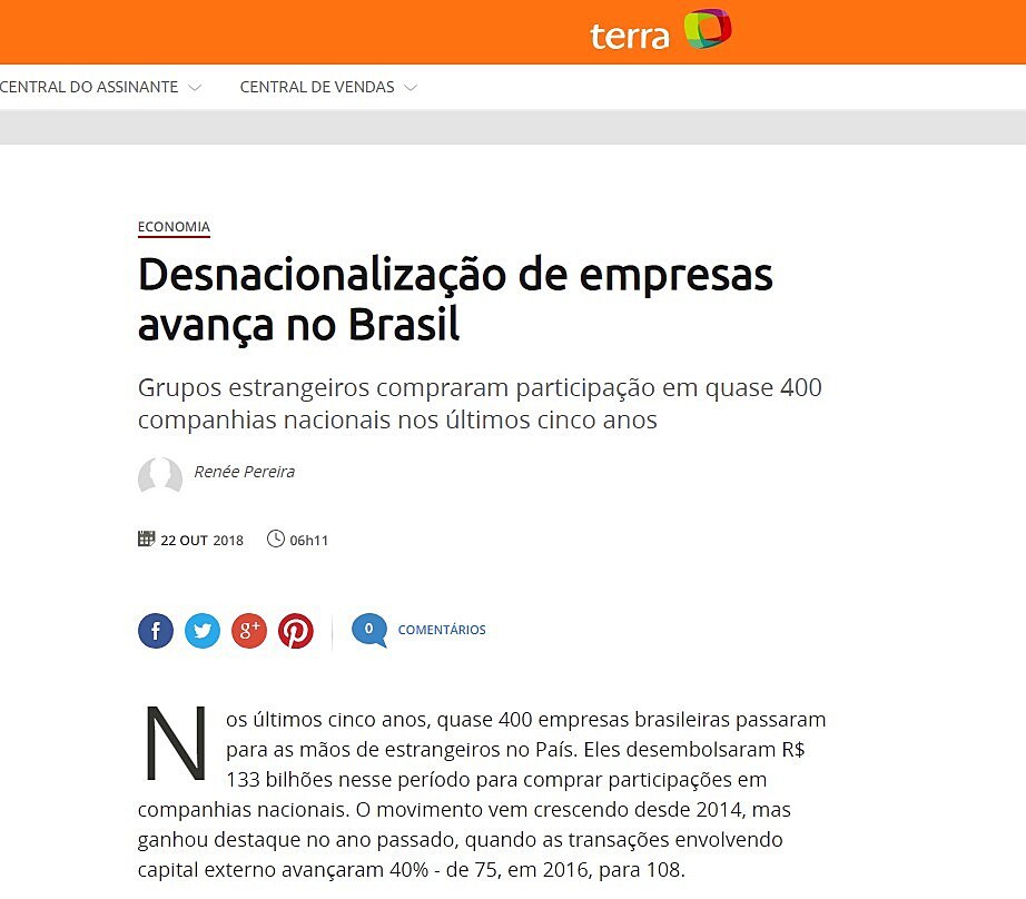 Desnacionalizao de empresas avana no Brasil